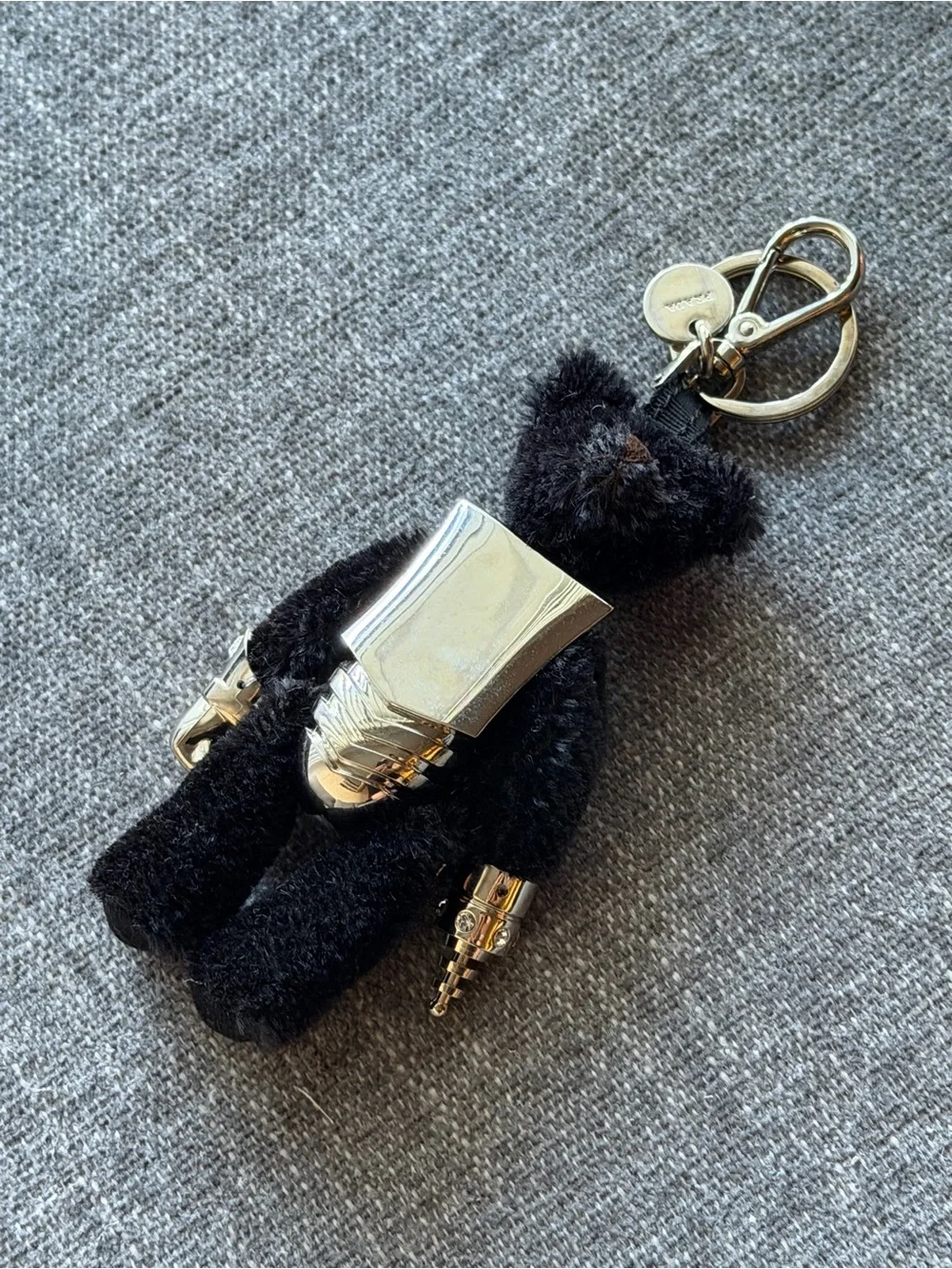 Prada Black Teddy Bear Keychain with Silver Hardware
